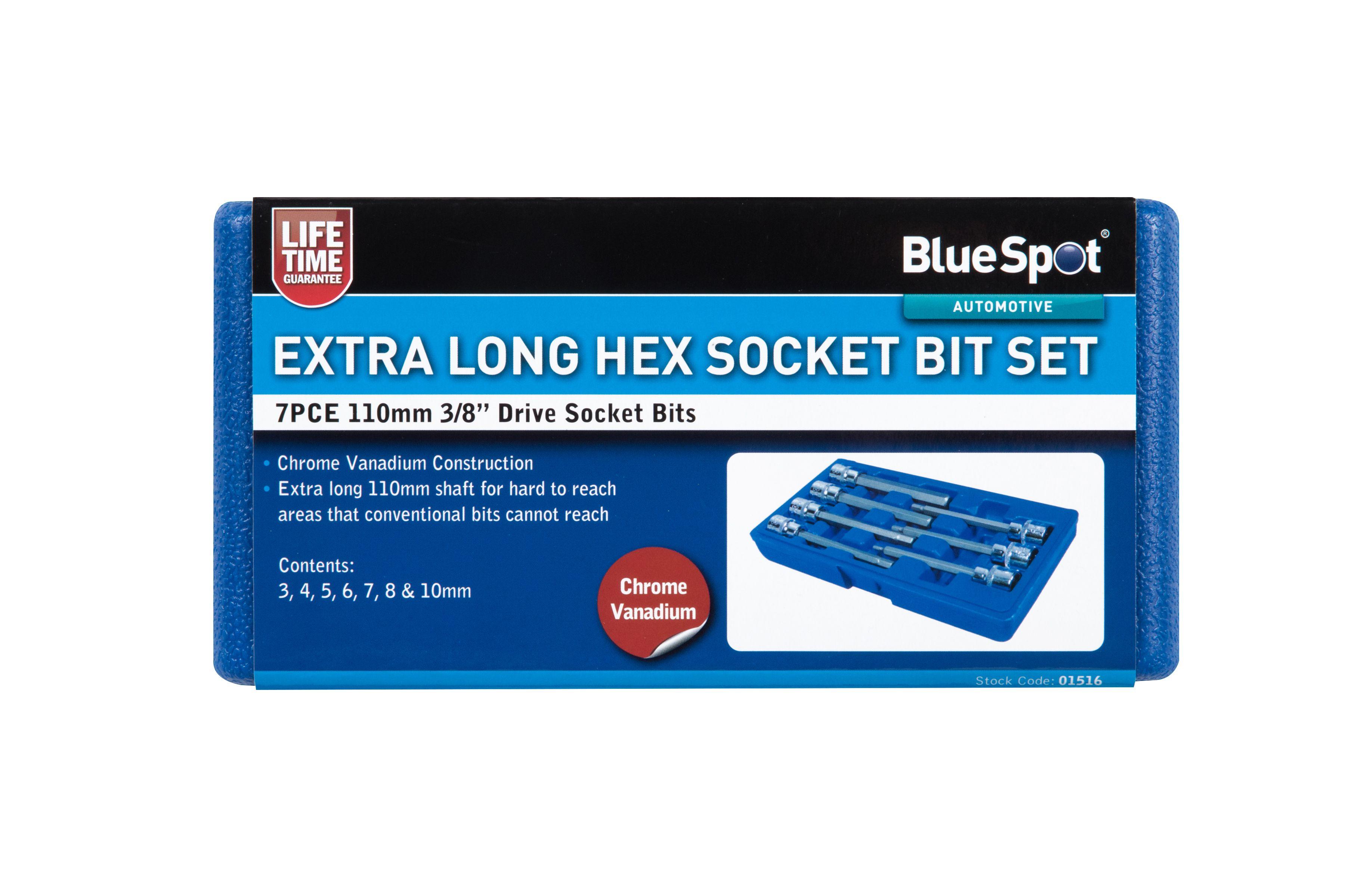 Blue Spot Tools 7 PCE 3/8" Drive Extra Long Hex Socket Bit Set (H3-H10)