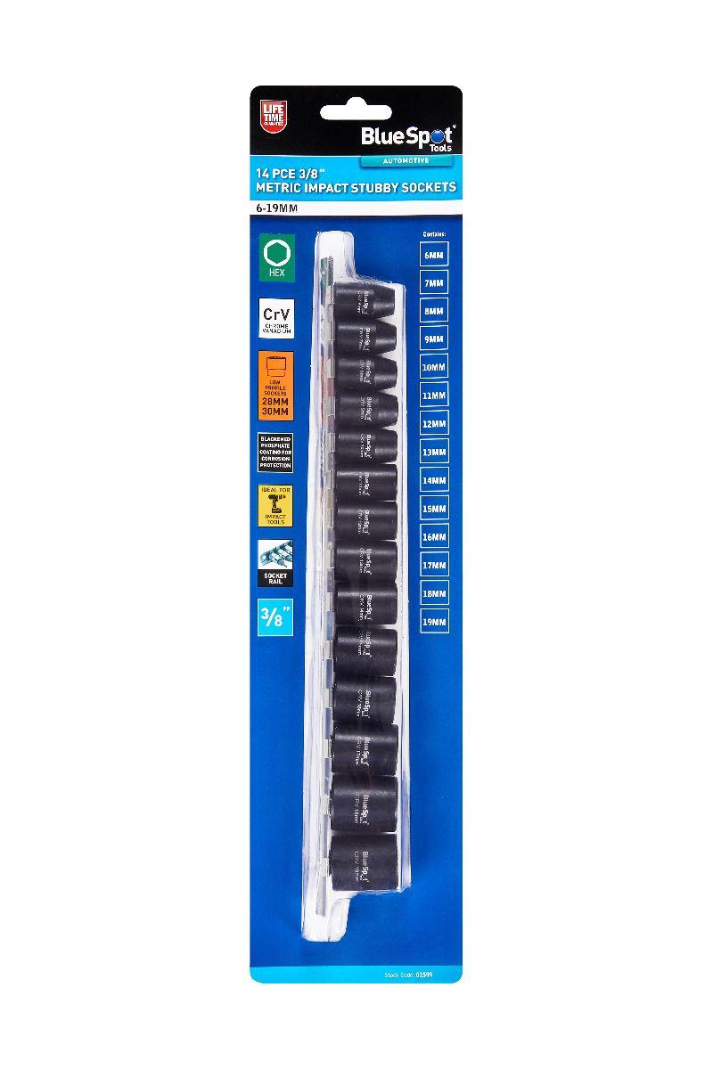 Blue Spot Tools 14 PCE 3/8" Metric Impact Stubby Sockets