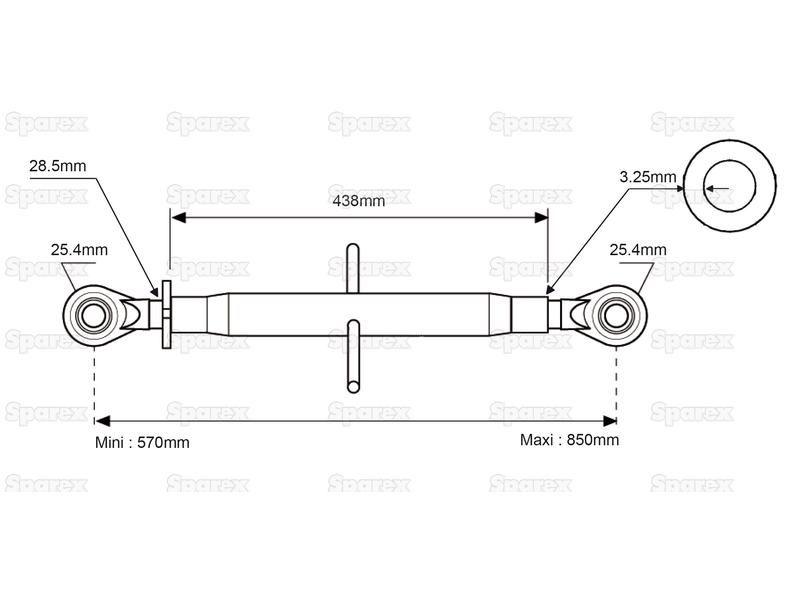 Top Link (Cat.2/2) Ball and Ball, 1 1/8'', Min. Length: 570mm. for Ford New Holland 4430 (30 Series)