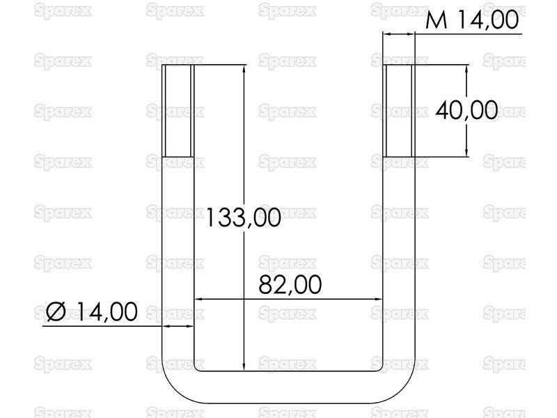 U Bolt- M14 x 82mm Length: 133mm