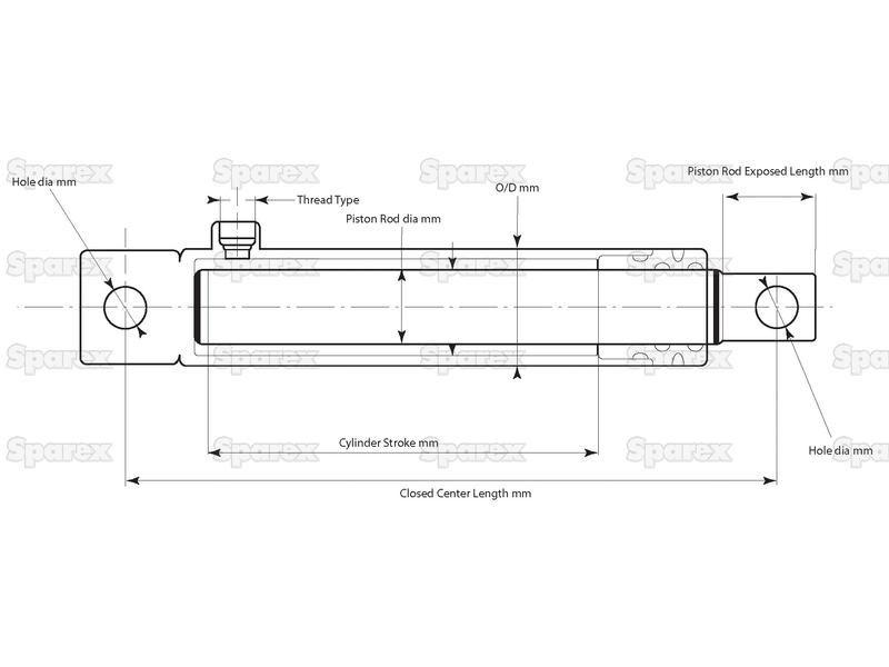 Hydraulic Single Acting Displacement Cylinder with Ends, 40 x 400mm