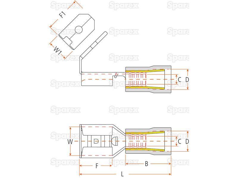 Pre Insulated Spade Terminal, Double Grip - Male / Female, 6.3mm, Blue (1.5 - 2.5mm)
