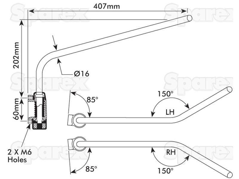 Mirror Arm Assembly RH Height:202mm Width: 407mm Arm Ø:16mm | Britax Z4007.522.A