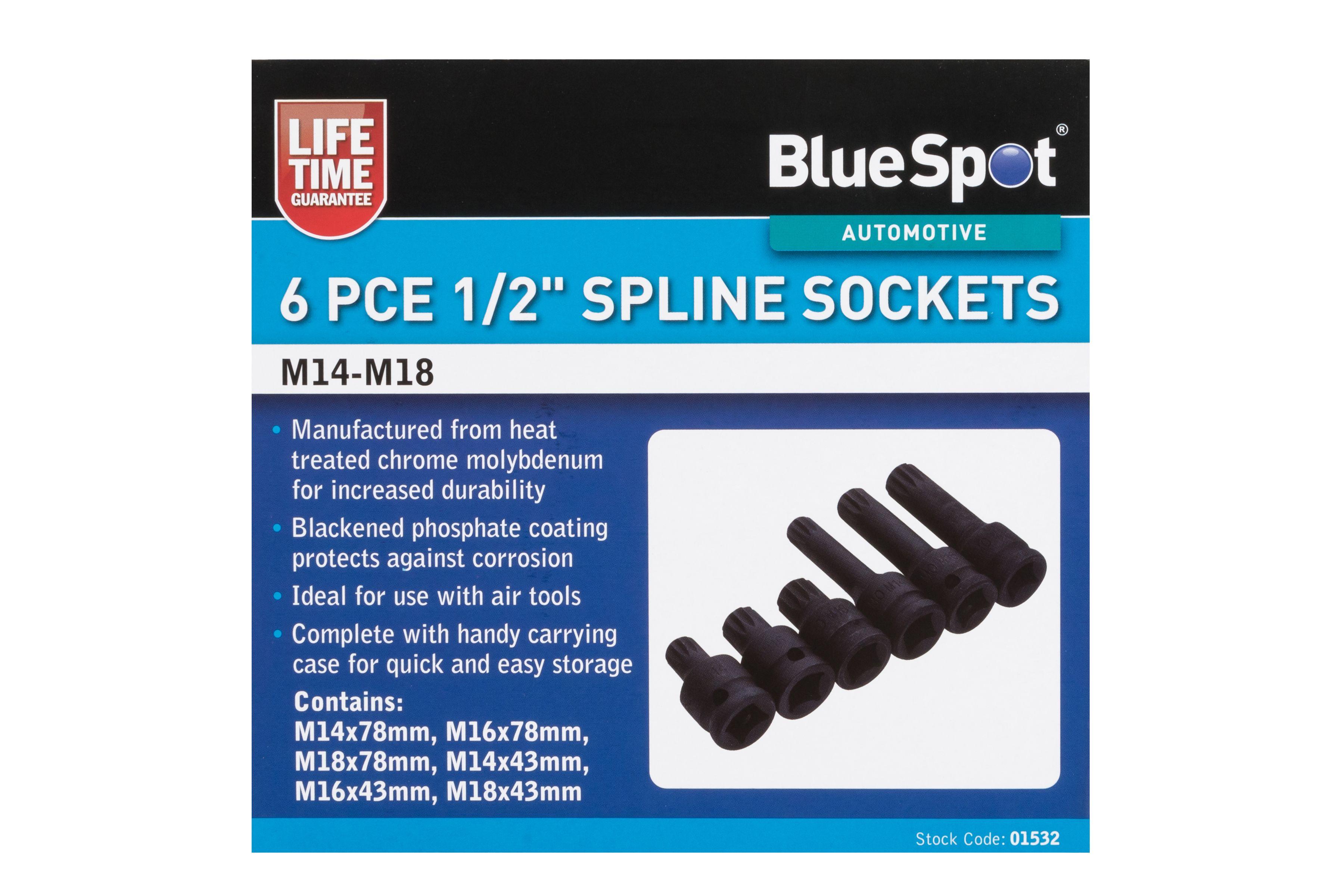 Blue Spot Tools 6 PCE 1/2" Spline Sockets (M14-M18)