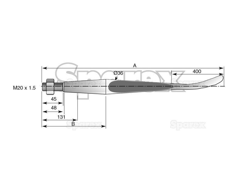 Spoon End Loader Tine | 1250mm for Desvoys, Kongskilde, Kverneland (221157)