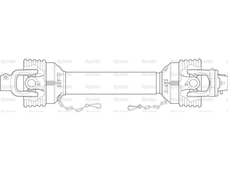PTO Shaft - (Lz) Length: 1210mm, 1 3/8'' x 6 Spline Q.R. to 1 3/8'' x 6 Spline Shear Bolt Limiter