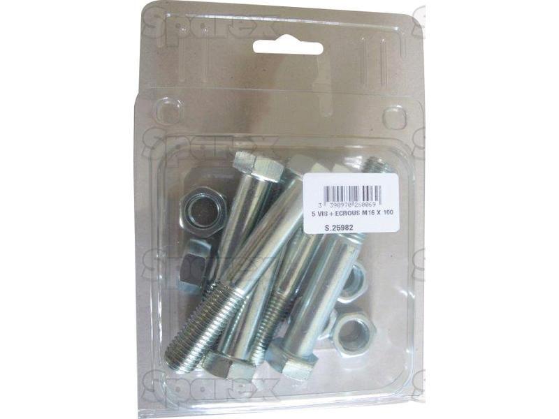 Metric Bolt, Size: M16 x 100mm (Din 931, 934) 4 pcs. Agripak