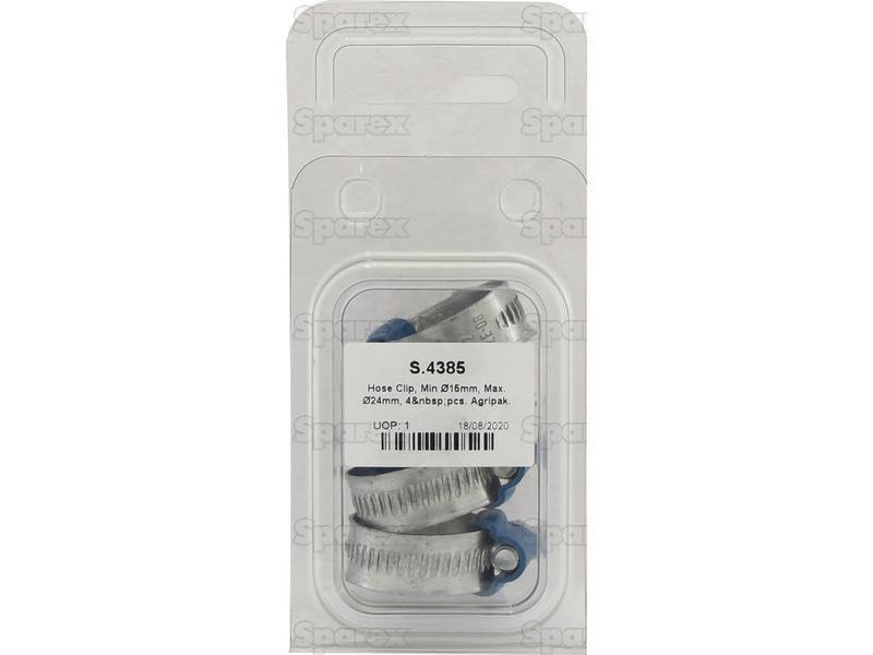 Hose Clip, Min Ø15mm, Max. Ø24mm, 4 pcs. Agripak.