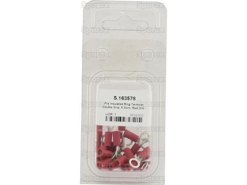 Pre Insulated Ring Terminal, Double Grip, 5.3mm, Red (0.5 - 1.5mm) (Agripak 25 pcs.)