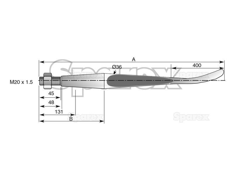 Spoon End Loader Tine | 1400mm Bamford, Kverneland (42489B9, 5706/26, 221121)