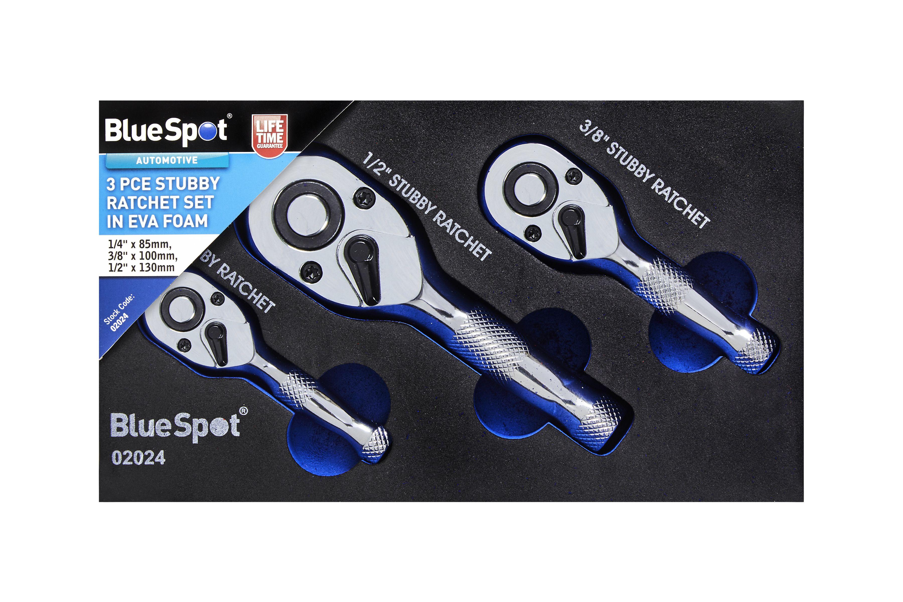 Blue Spot Tools 3 PCE Stubby Ratchet Set In EVA Foam (1/4", 3/8", 1/2")