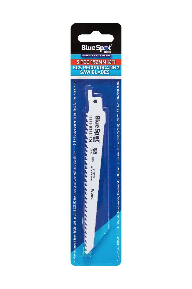 Blue Spot Tools 5 PCE 152mm Wood Cutting Recip Blade 3TPO