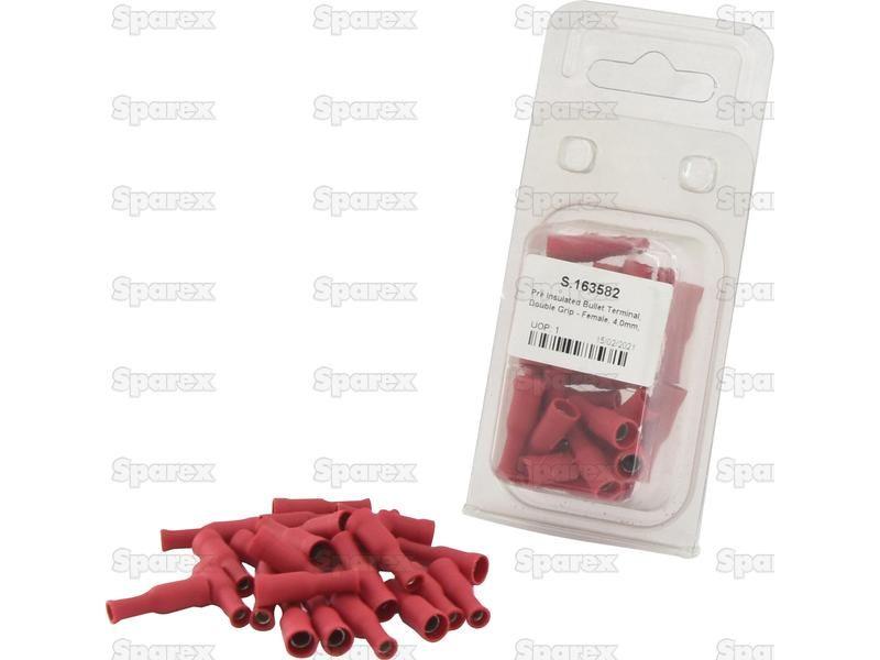 Pre Insulated Bullet Terminal, Double Grip - Female, 4.0mm, Red (0.5 - 1.5mm) (Agripak 25 pcs.)