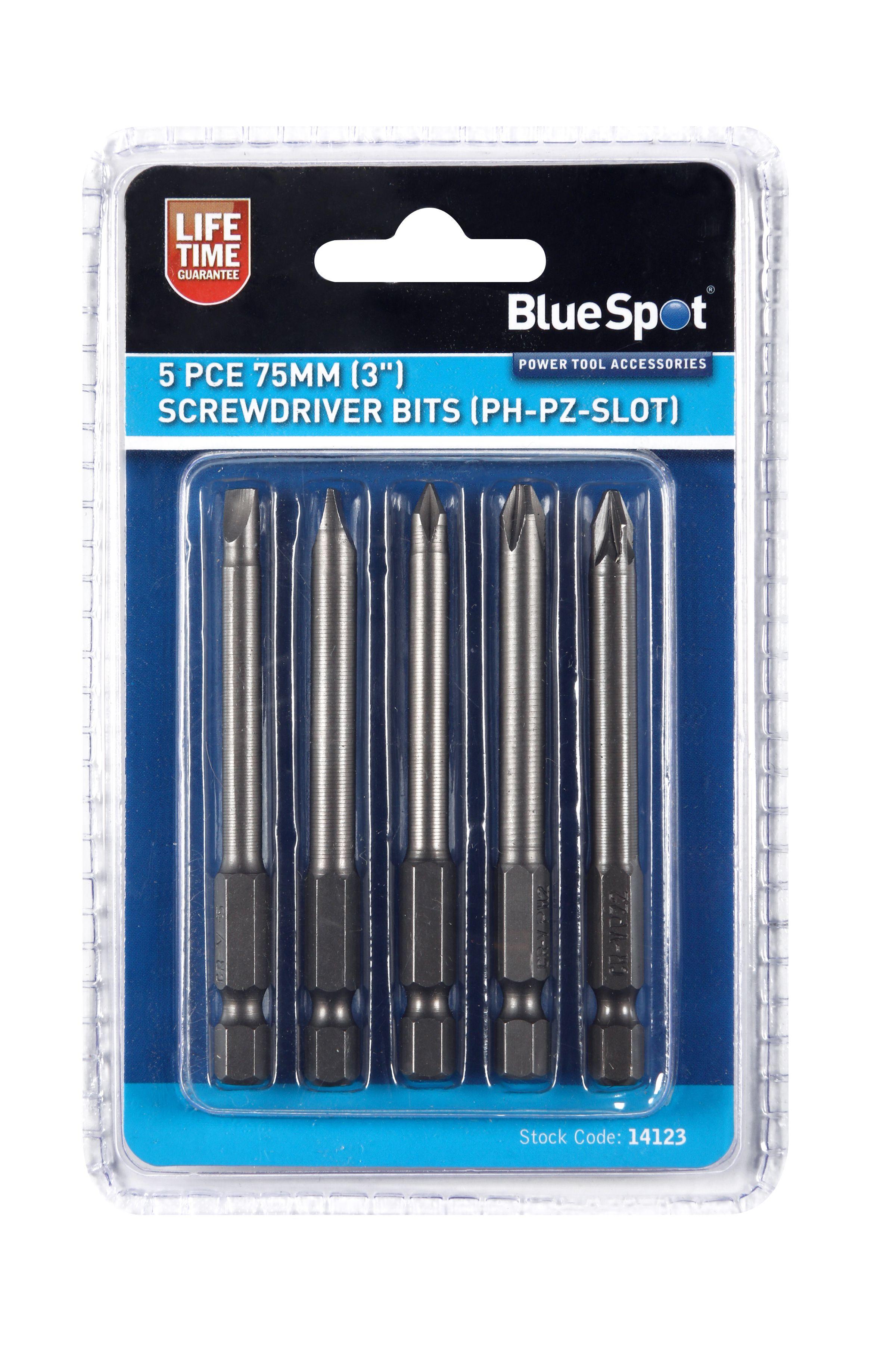 Blue Spot Tools 5 PCE 75mm (3") Screwdriver Bits (PH-PZ Slot)