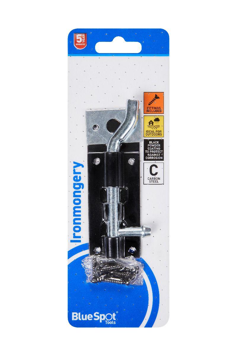 Blue Spot Tools Black Powder Coated Necked Tower Bolt 100mm