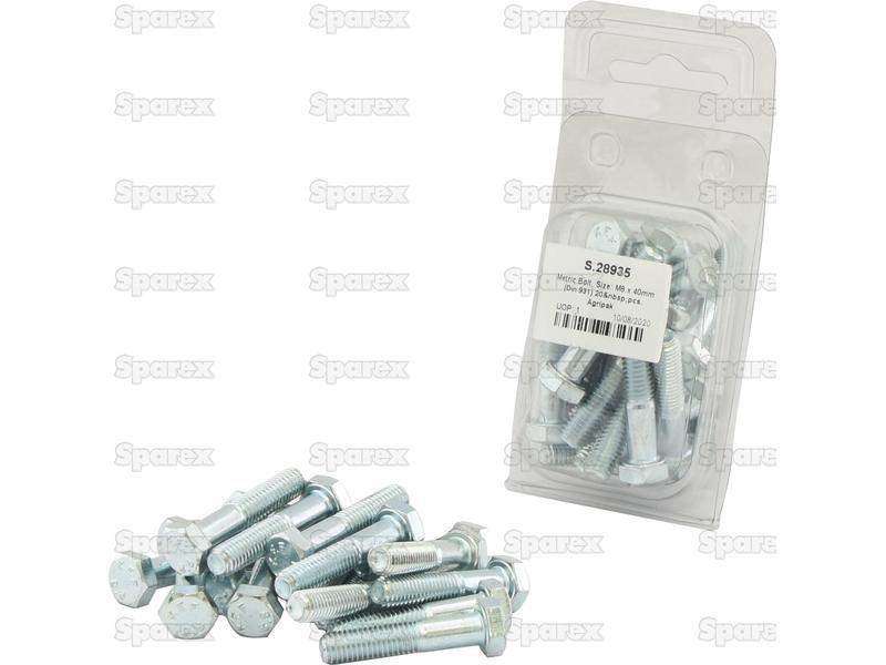 Metric Bolt, Size: M8 x 40mm (Din 931) 20 pcs. Agripak