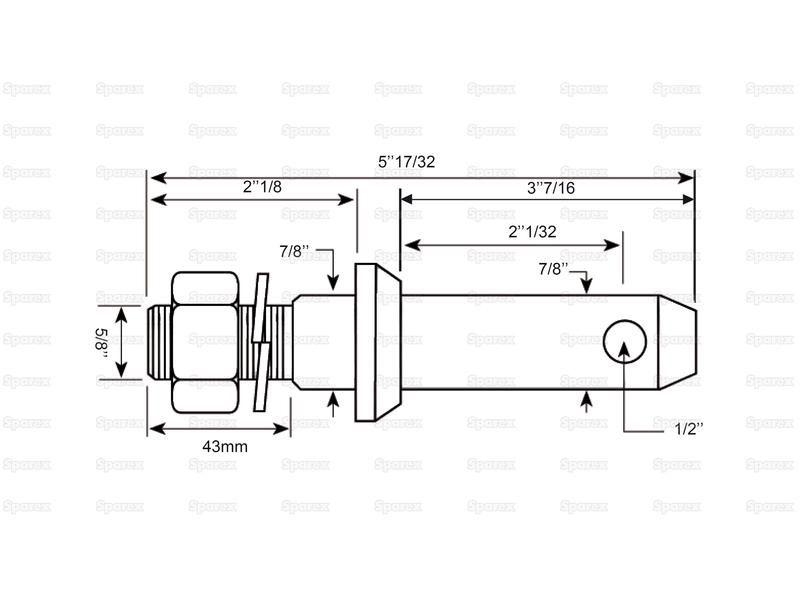 Lower link implement pin 22x140mm, Thread size 5/8x43mm Cat. 1