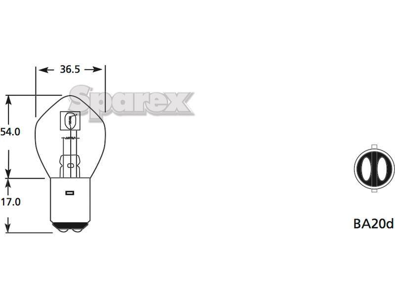 Halogen Head Light Bulb, 24V, 40W, BA20d Base Lucas (398, LLB398)