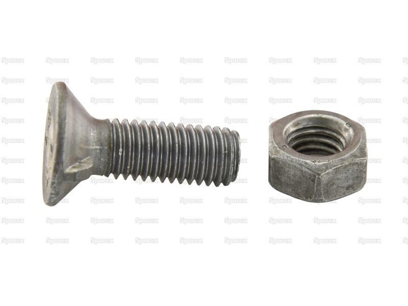 Countersunk Head Bolt 2 Nibs With Nut (TF2E) - M11 x 30mm, Tensile strength 10.9 (8 pcs. Agripak)