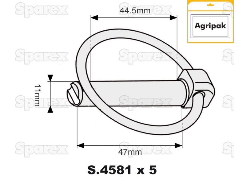 Round Linch Pin, Pin Ø11mm x 47mm (5 pcs. Agripak)