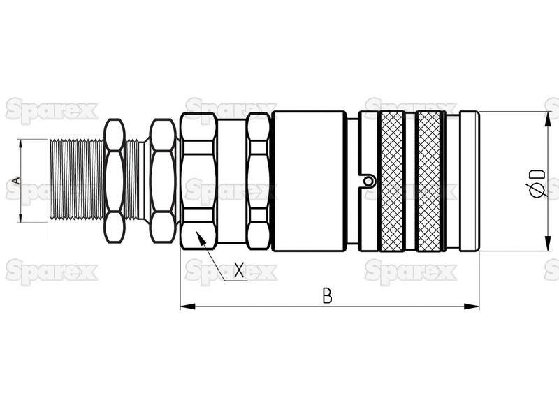 Faster Flat Faced Coupling Female 3/8'' Body x M22 x 1.50 Metric Male Bulkhead Faster S.p.A (FFH06-7/2215 F, FFH067/2215F, FFH06-7/2215F)