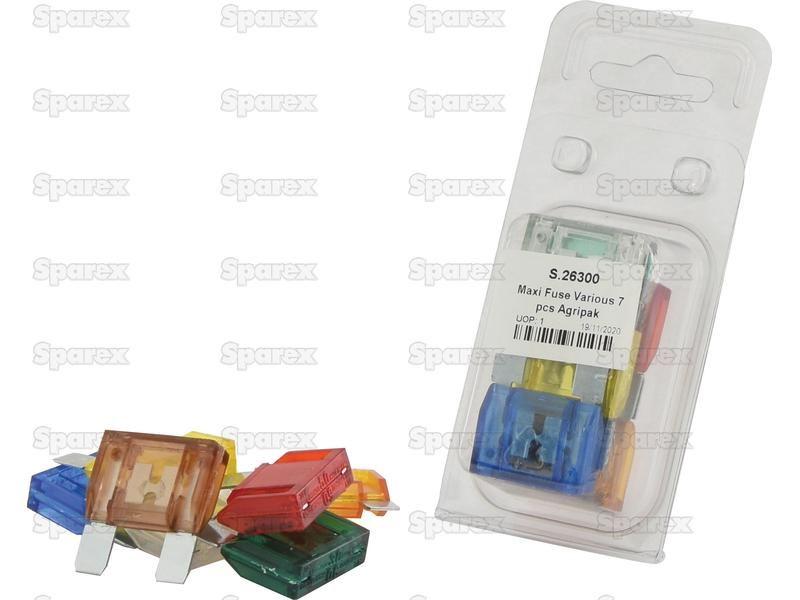 Maxi Blade Fuse Amps Assorted x 7 pcs. Agripak