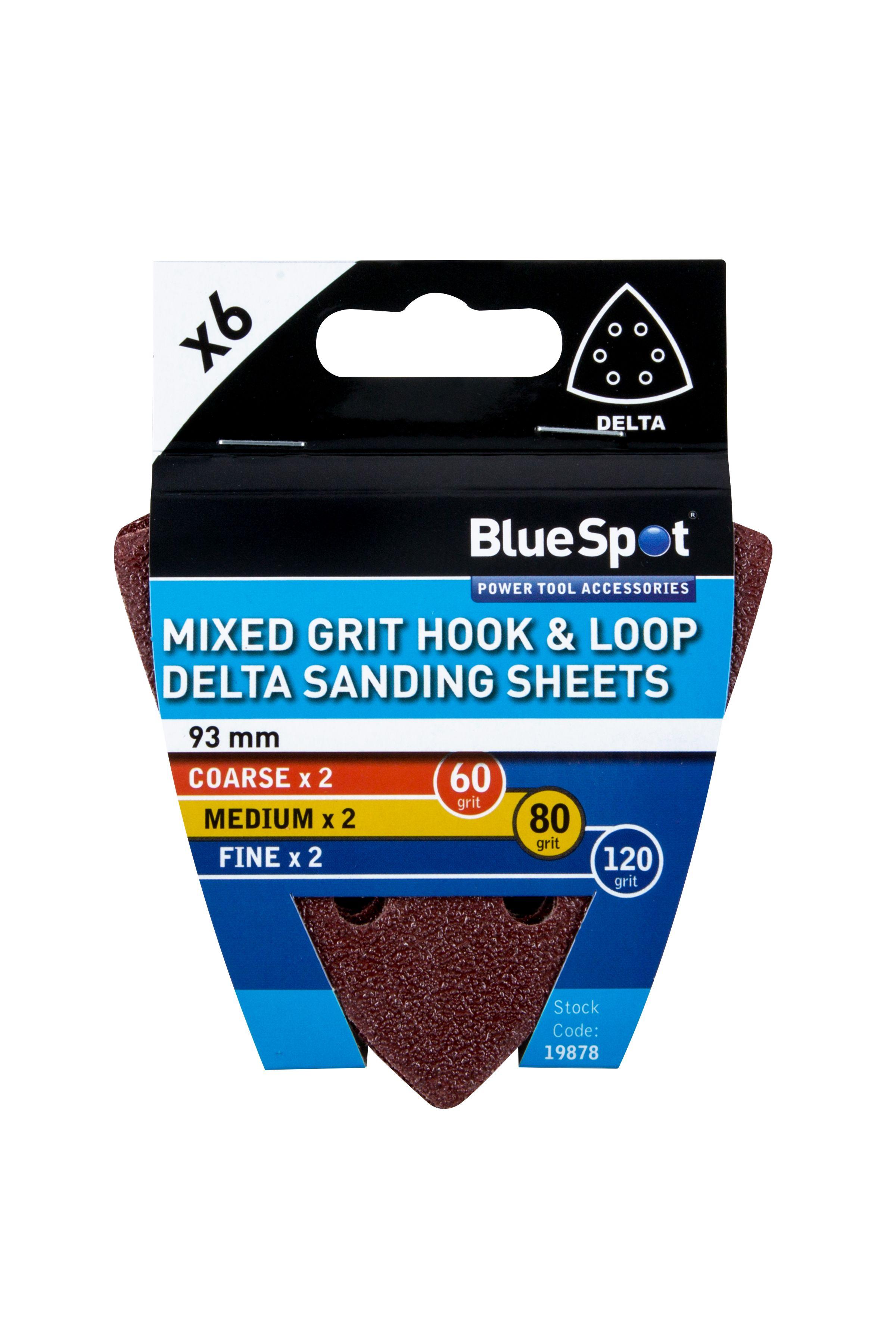 Blue Spot Tools 6 Pack 93mm Mixed Grit Delta Sanding Sheets