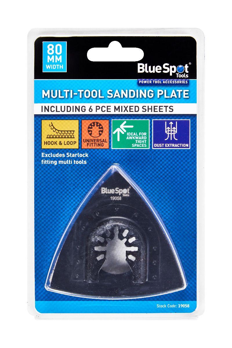 Blue Spot Tools 80mm Multi-Tool Sanding Plate Including 6 PCE Mixed Sheets