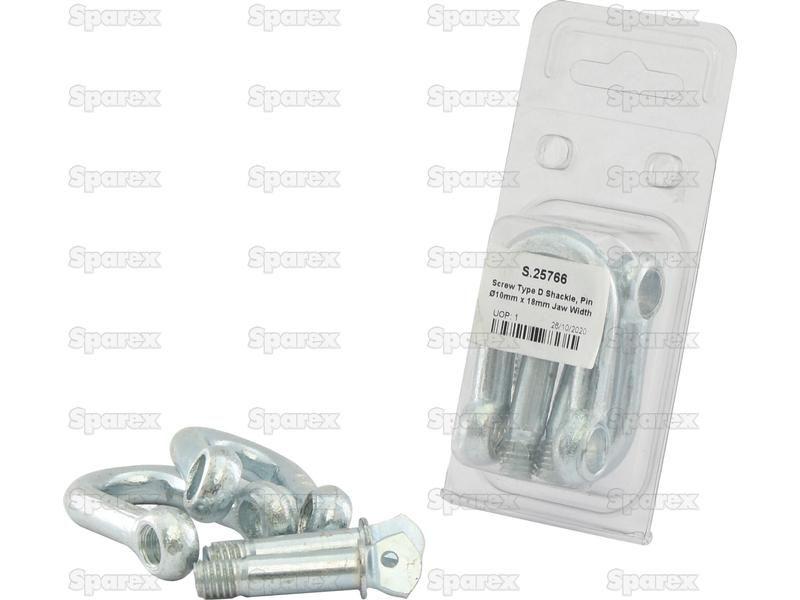 Screw Type D Shackle, Pin Ø10mm x 18mm Jaw Width (2 pcs. Agripak)
