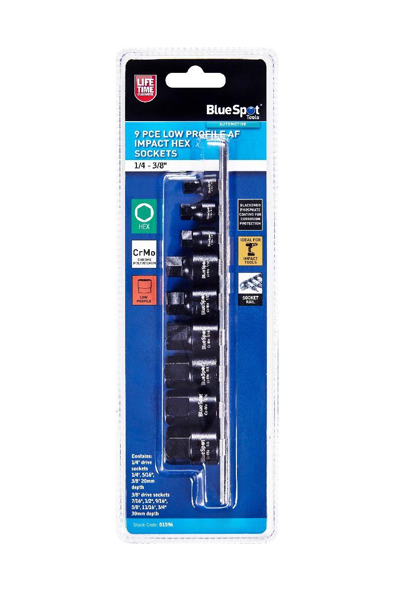 Blue Spot Tools 9 PCE 1/4"-3/8" Low Profile Impact Hex Sockets Imperial