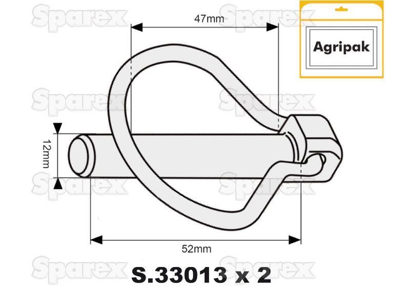 Pear Linch Pin, Pin Ø12mm x 52mm (2 pcs. Agripak)