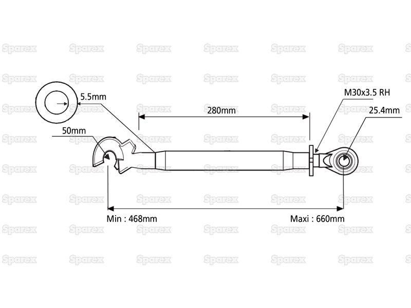 Top Link Standard Duty (Cat.2/2) Ball and Q.R. Hook, Min. Length: 468mm.