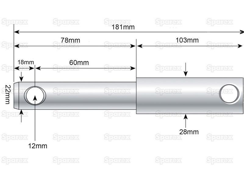 Lower Link Weld On Implement Mounting Pin 22 - 28x181mm Cat. 1/2