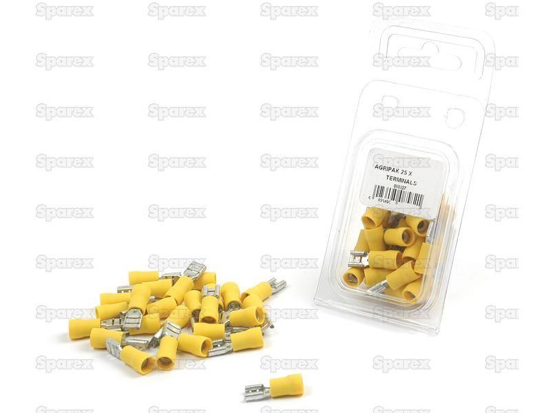 Pre Insulated Spade Terminal, Double Grip - Female, 6.3mm, Yellow (4.0 - 6.0mm) (Agripak 25 pcs.)