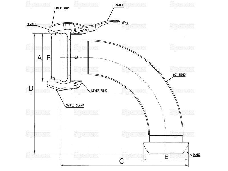 90° Coupling Female & Male - 6'' (159mm) (Galvanised)