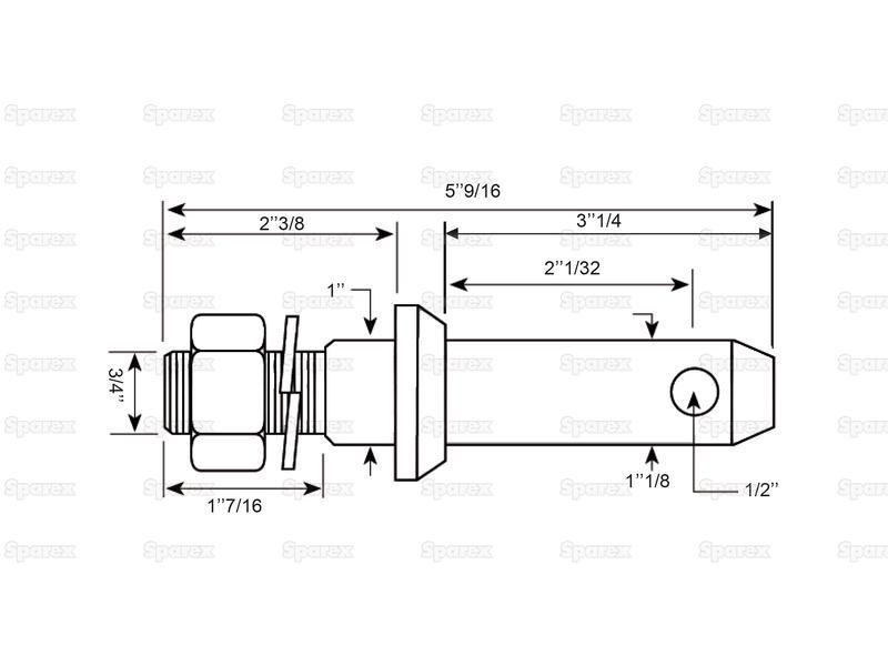 Lower link implement pin 28x141mm, Thread size 3/4x36mm Cat. 2