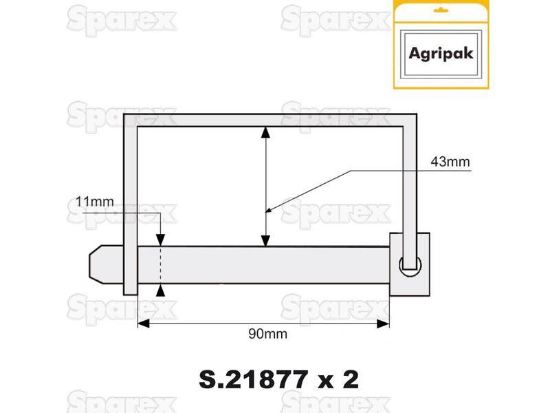 Shaft Locking Pin, Pin Ø11mm x 90mm (2 pcs. Agripak)