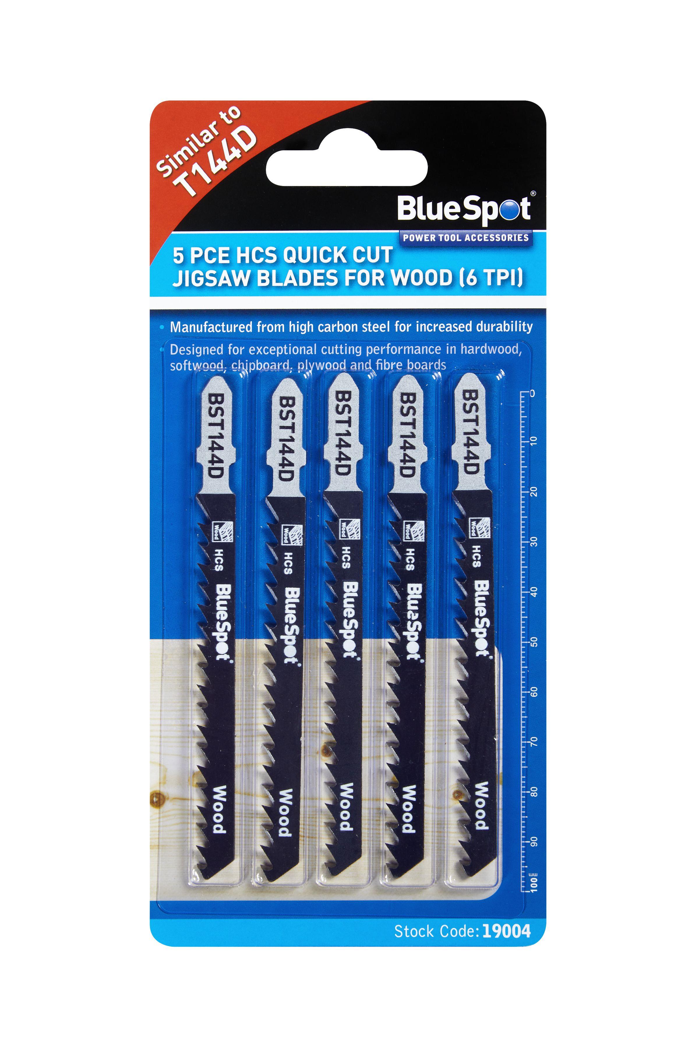 Blue Spot Tools 5 PCE HCS Quick Cut Jigsaw Blades For Wood (6 TPI)