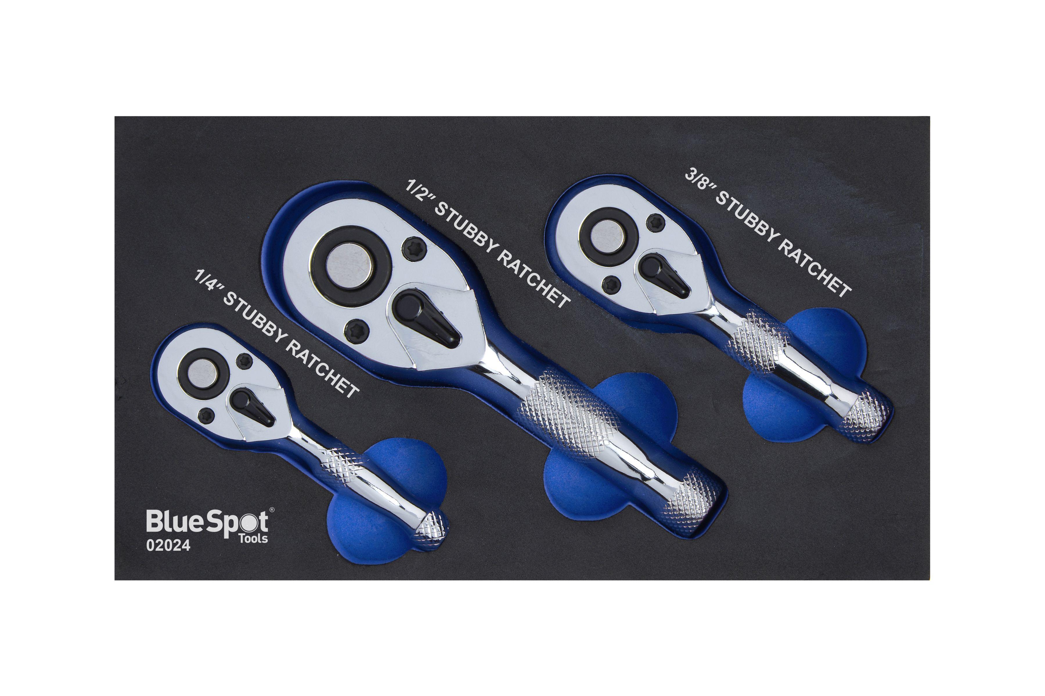 Blue Spot Tools 3 PCE Stubby Ratchet Set In EVA Foam (1/4", 3/8", 1/2")