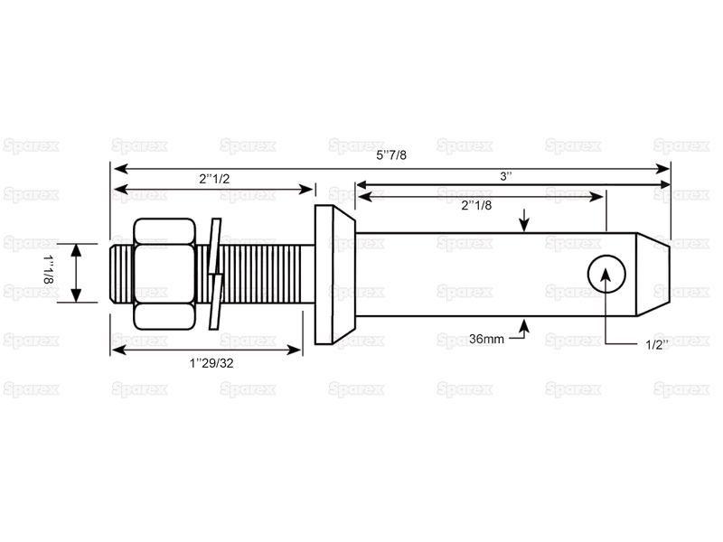 Lower link implement pin 36x149mm, Thread size 1 1/8''x48mm Cat. 3