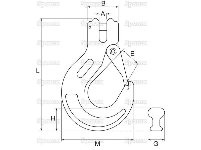 Sling Hook & Latch Clevis 10mm (certified)