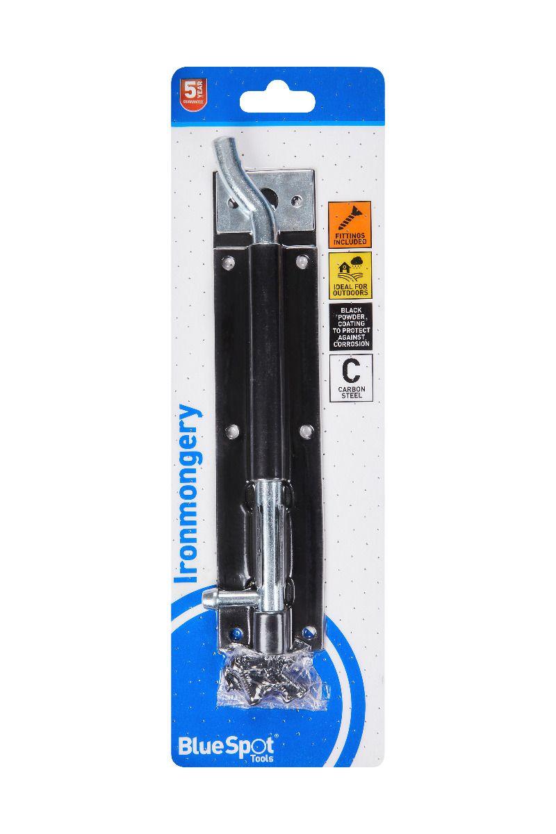Blue Spot Tools Black Powder Coated Necked Tower Bolt 200mm