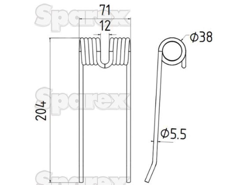 Pick-Up Haytine - - - Length:204mm, Width:71mm, Ø5.5mm - Replacement for Rivierre Casalis, Vicon, Massey Ferguson, PZ for Rivierre Casalis
