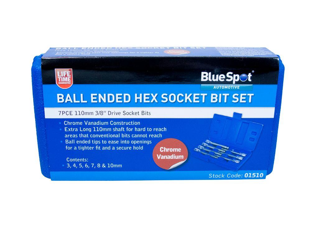 Blue Spot Tools 7 PCE 3/8" Drive Extra Long Ball Ended Hex Socket Bit Set (H3-H10)