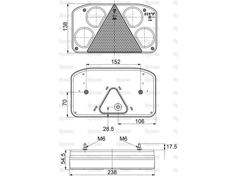 LED Rear Combination Light, Function: 6, Brake / Tail / Indicator / Fog / Reverse / Number Plate, RH, 12-24V