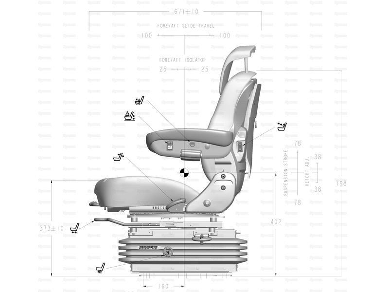 Air Suspension Seat - 12V (Fabric) for Steyr 6140 ET PROFI - ECOTECH