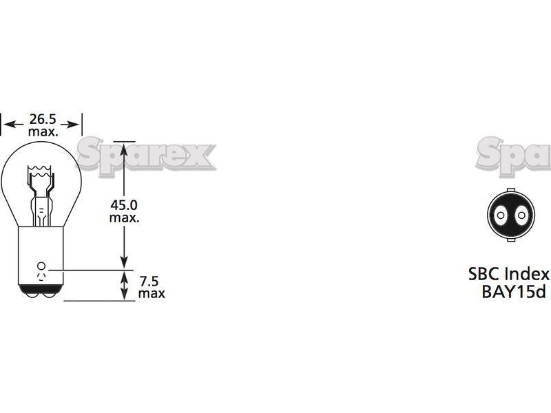 Halogen Stop/Tail Bulb, 12V, 5W, BAY15d Base Case IH, Claas, Ford New Holland, JCB, John Deere, Lucas, Massey Ferguson, Renault
