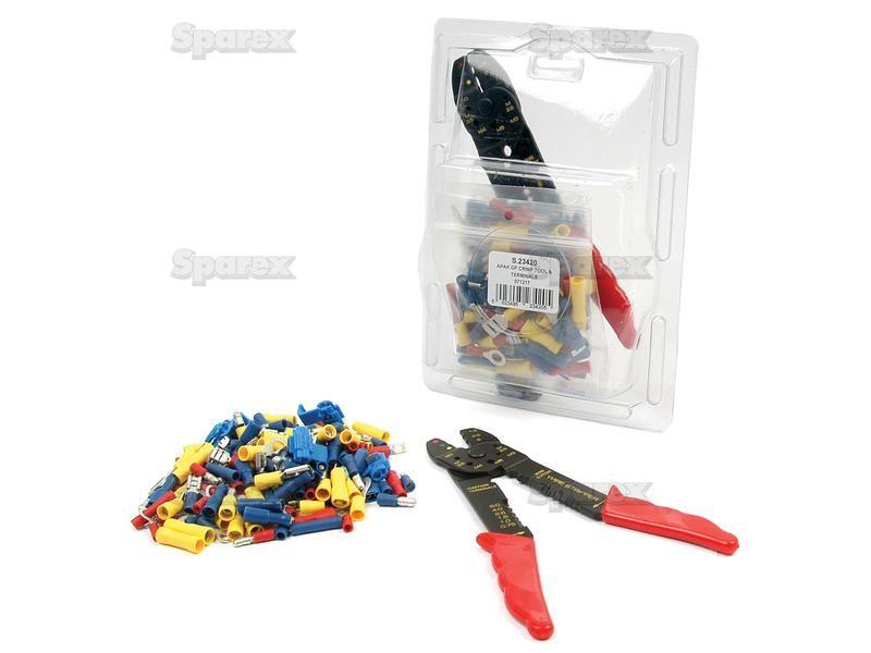 Pre Insulated Terminal Kit with Crimp Tool, Standard Grip Assorted (Agripak 160 pcs.)