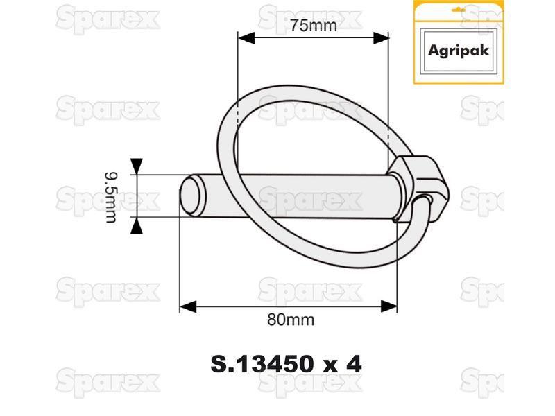 Round Linch Pin, Pin Ø9.5mm x 80mm (4 pcs. Agripak)