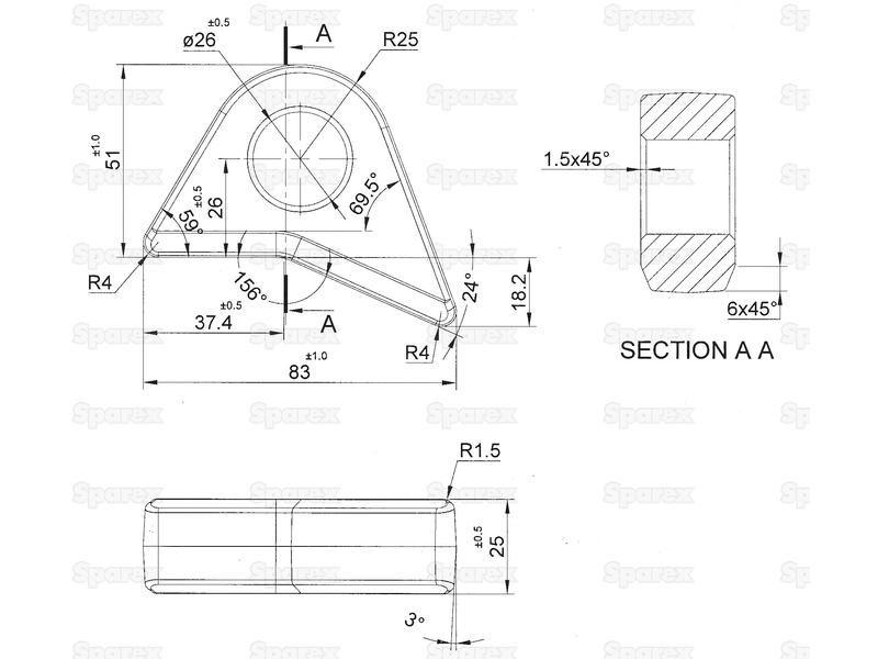 Front Loader Bracket - Eyelet, Hole Ø23mm.